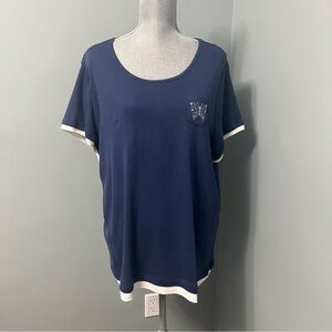 FASHION BUG Navy Blue Short Sleeve Tee with Butterfly Detail PLUS size 22 / 24 W